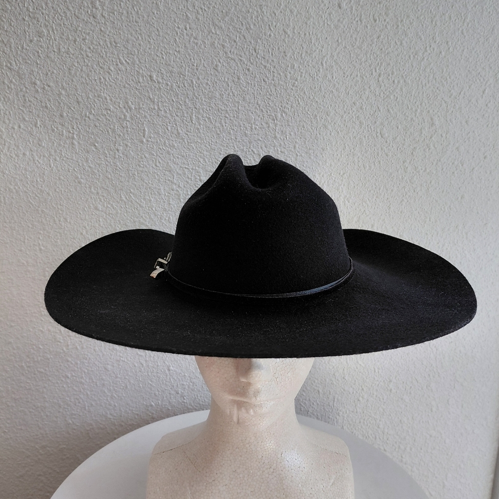 Vtg Silverado Western Ranch Cowboy Black  Wool Hat Hard Shape 7 1/4 Made In USA.